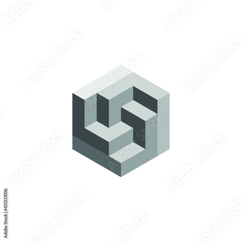 Square Cube Logo - block element perspective geometric abstract design vector line art geometry shape grid mosaic