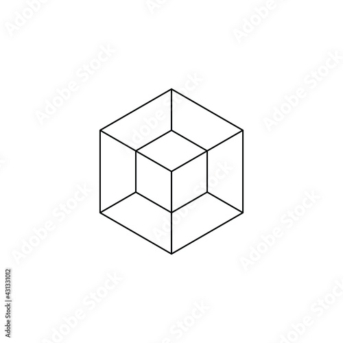 Square Cube Logo - block element perspective geometric abstract design vector line art geometry shape grid mosaic