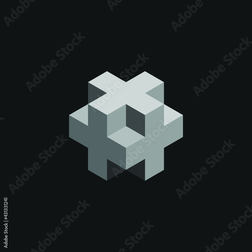 Square Cube Logo - block element perspective geometric abstract design vector line art geometry shape grid mosaic