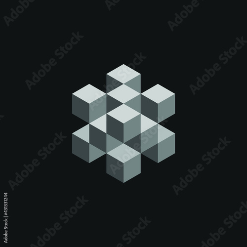 Square Cube Logo - block element perspective geometric abstract design vector line art geometry shape grid mosaic