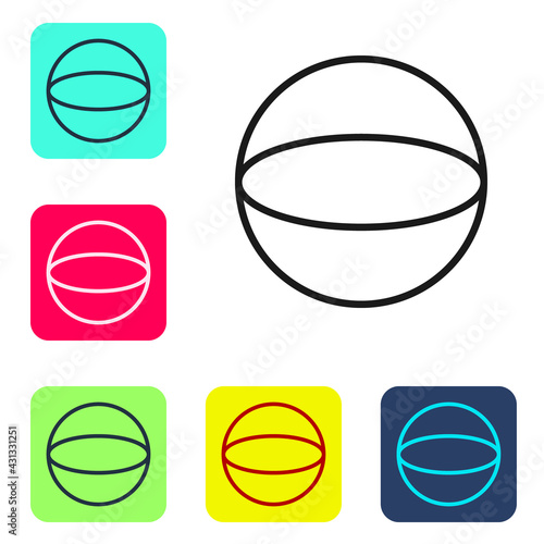 Black line Geometric figure Sphere icon isolated on white background. Abstract shape. Geometric ornament. Set icons in color square buttons. Vector