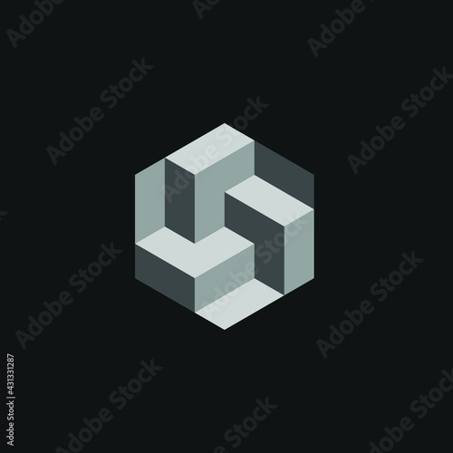 Square Cube Logo - block element perspective geometric abstract design vector line art geometry shape grid mosaic