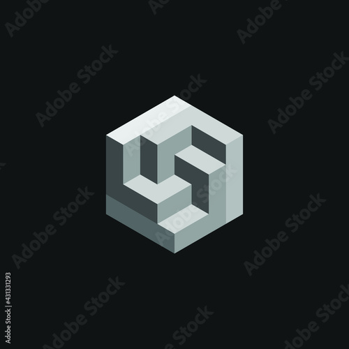 Square Cube Logo - block element perspective geometric abstract design vector line art geometry shape grid mosaic