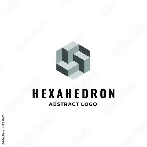 Square Cube Logo - block element perspective geometric abstract design vector line art geometry shape grid mosaic