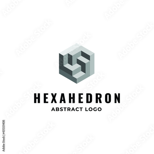 Square Cube Logo - block element perspective geometric abstract design vector line art geometry shape grid mosaic