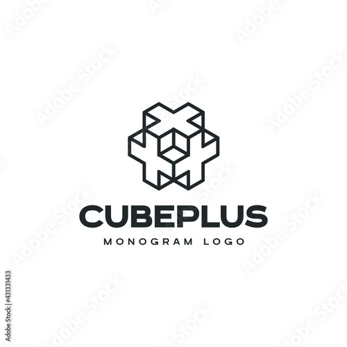Square Cube Logo - block element perspective geometric abstract design vector line art geometry shape grid mosaic