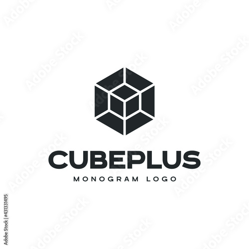 Square Cube Logo - block element perspective geometric abstract design vector line art geometry shape grid mosaic
