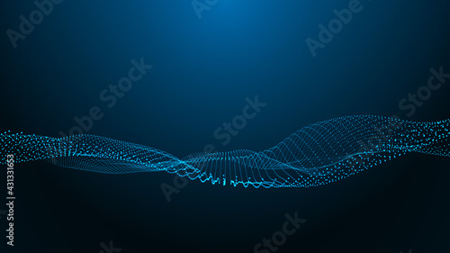 Abstract digital background. Futuristic wave of dots and weave lines. Digital technology. 3d rendering.