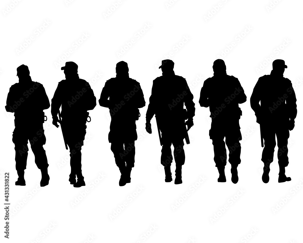 Naklejka premium Special police forces arrested the demonstrator. Isolated silhouettes on a white background