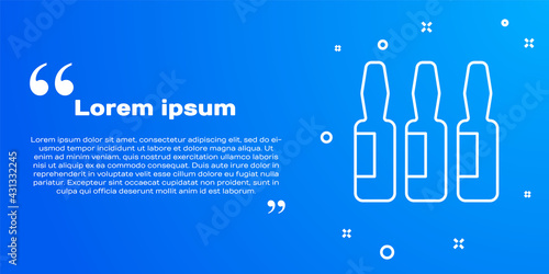 White line Medical vial, ampoule, bottle icon isolated on blue background. Vaccination, injection, vaccine healthcare concept. Vector