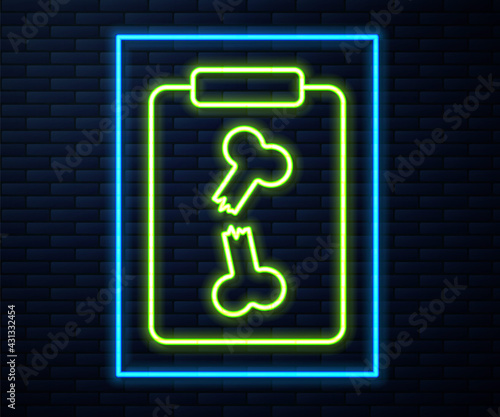 Glowing neon line X-ray shots icon isolated on brick wall background. Vector