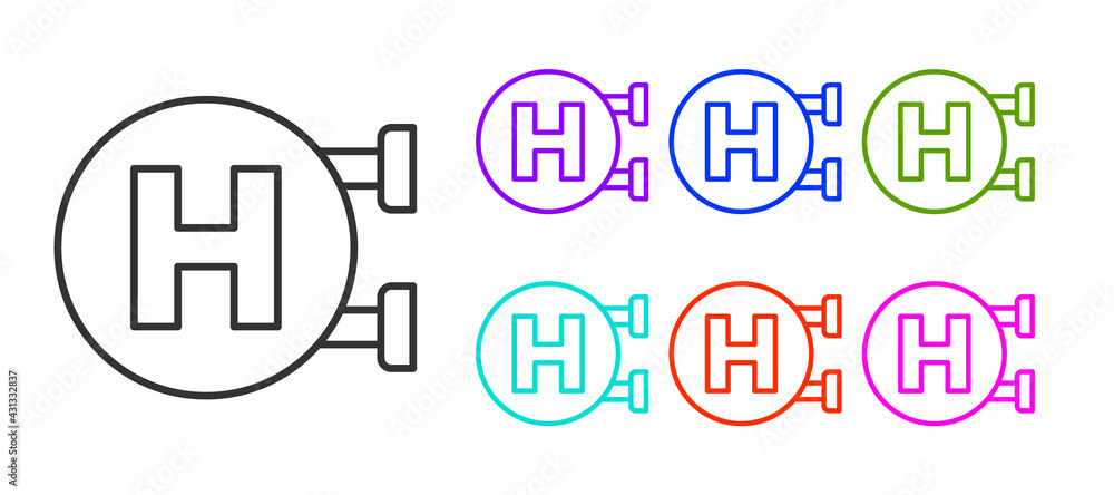 Black line Hospital signboard icon isolated on white background. Set icons colorful. Vector Black line Hospital signboard icon isolated on white background. Set icons colorful. Vector