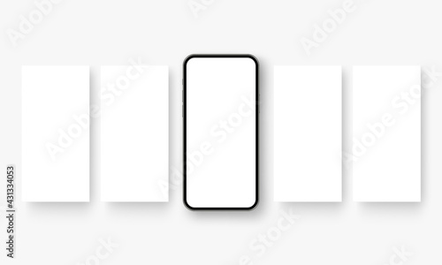 Smartphone with Blank Screen and Social Media Posts Carousel Template. Vector Illustration