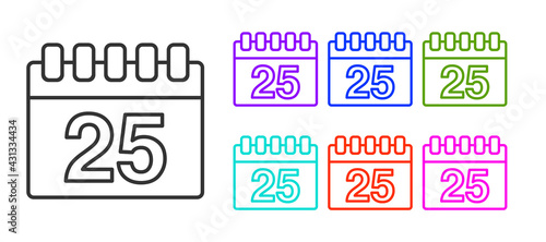 Black line Calendar icon isolated on white background. Event reminder symbol. Set icons colorful. Vector