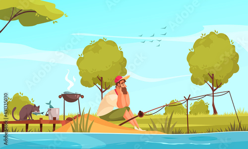 Fishing Cartoon Composition