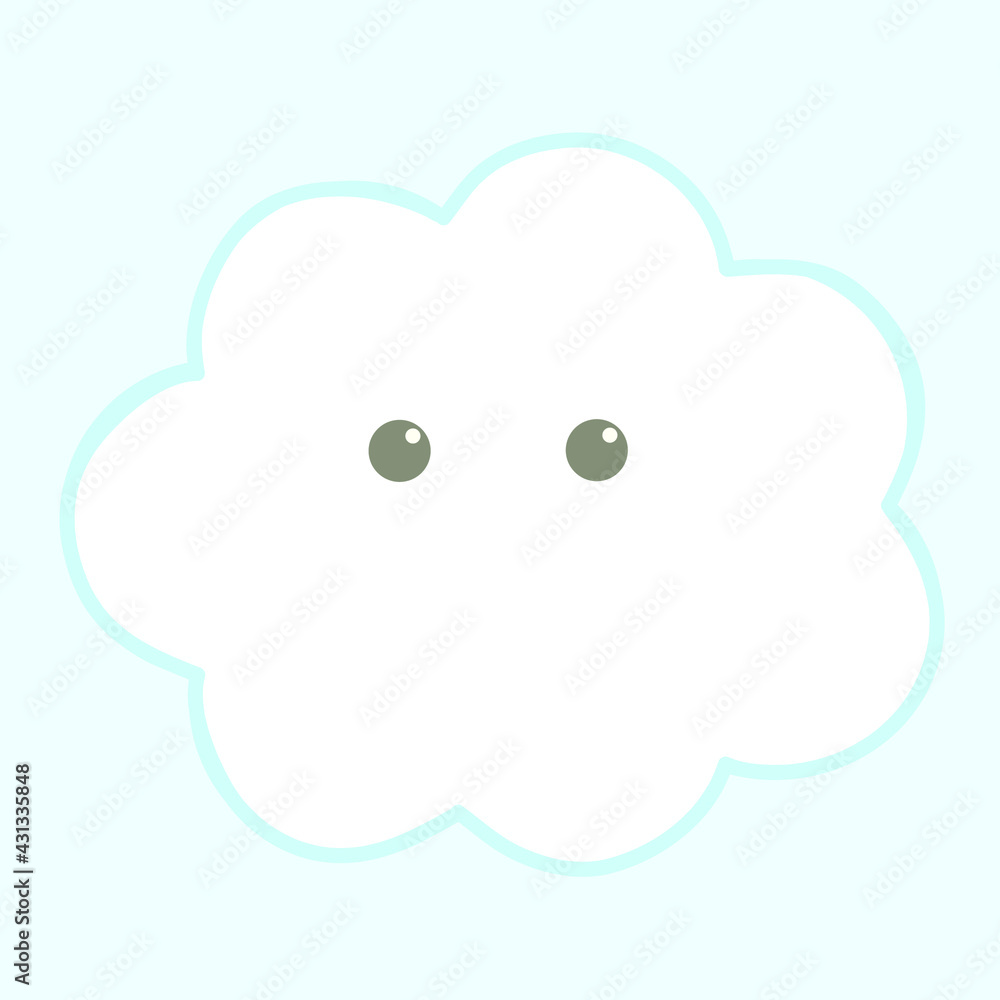 Cute bright cloud cartoon character vector isolated on light blue background Cute bright cloud cartoon character vector isolated on light blue background
