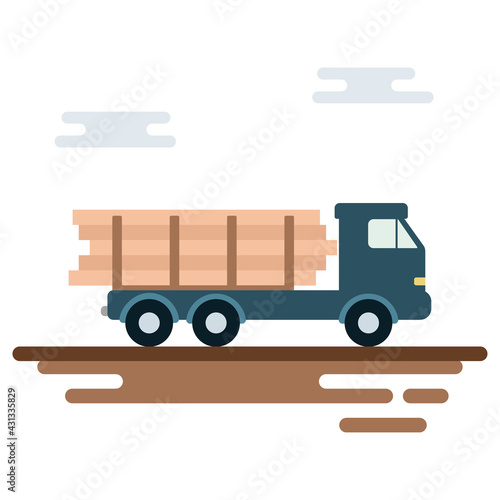 Truck wood transportation. Timber truck on the road. Flat vector illustration