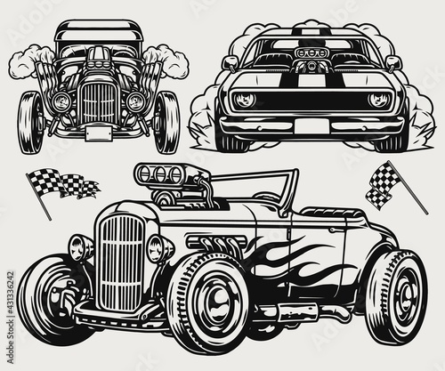 Powerful custom cars vintage monochrome concept