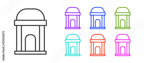 Black line Old crypt icon isolated on white background. Cemetery symbol. Ossuary or crypt for burial of deceased. Set icons colorful. Vector