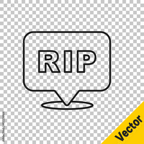 Black line Speech bubble rip death icon isolated on transparent background. Vector