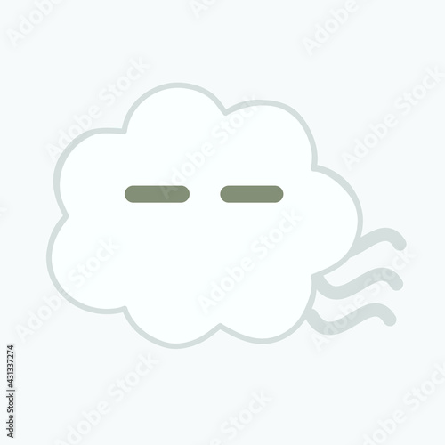 Cute windy cloud cartoon character vector isolated on light grey background