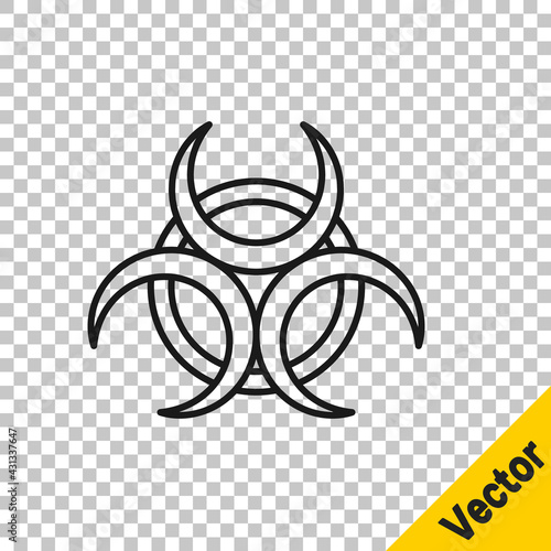 Black line Biohazard symbol icon isolated on transparent background. Vector