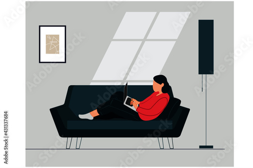 Happy Freelance girl working at home