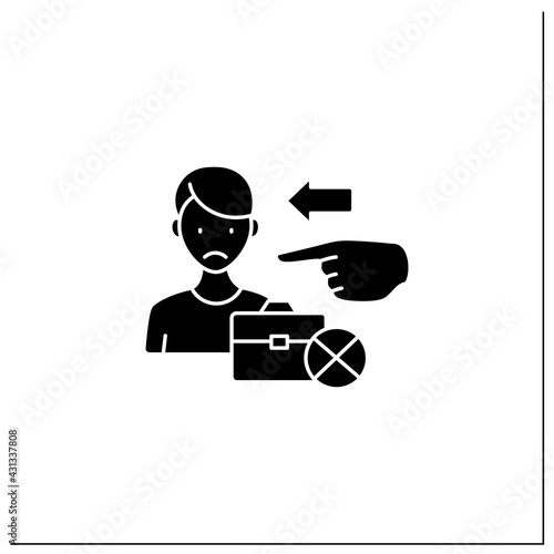 Jobless glyph icon. Fired worker. Upset man lost job. Staff reduction.Unemployment concept.Filled flat sign. Isolated silhouette vector illustration