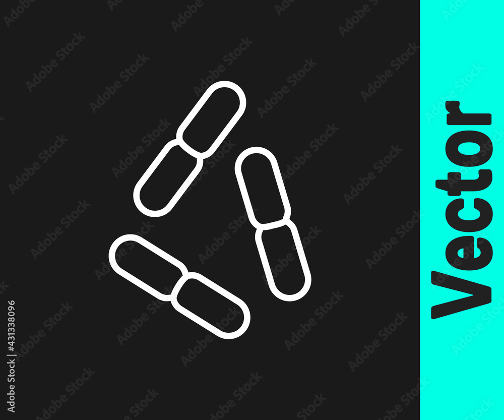 White line Virus icon isolated on black background. Corona virus 2019-nCoV. Bacteria and germs, cell cancer, microbe, fungi. Vector White line Virus icon isolated on black background. Corona virus 2019-nCoV. Bacteria and germs, cell cancer, microbe, fungi. Vector