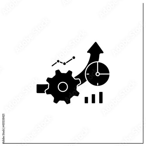 Greater productivity glyph icon. Improving product production process. Higher productivity. Business automation concept.Filled flat sign. Isolated silhouette vector illustration