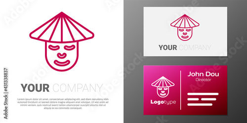 Logotype line Asian or Chinese conical straw hat icon isolated on white background. Chinese man. Logo design template element. Vector