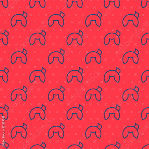 Blue line Chinese fortune cookie icon isolated seamless pattern on red background. Asian traditional. Vector