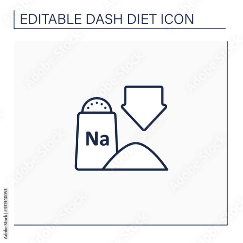 Low sodium line icon. Exclude processed and packaged foods. Chips, frozen dinners and fast food. Without salt food. Dash diet concept. Isolated vector illustration.Editable stroke