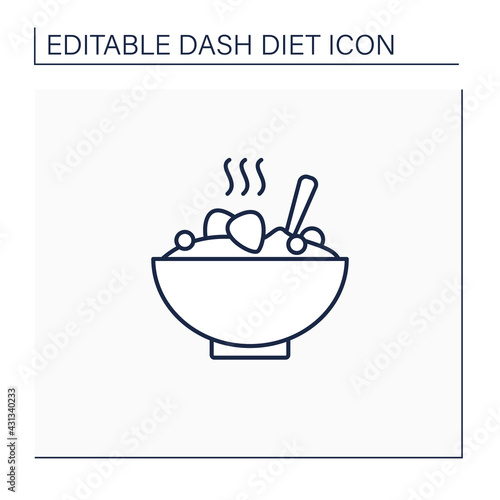 Porridge bowl line icon. Healthy meal, diet food. Grain with fruits for breakfast. High health care level. Dash diet concept. Isolated vector illustration.Editable stroke