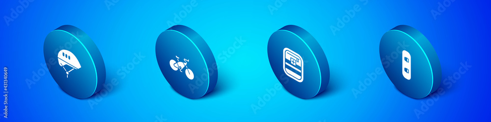 Set Isometric Bicycle helmet, First aid kit, Snowboard and icon. Vector Set Isometric Bicycle helmet, First aid kit, Snowboard and icon. Vector