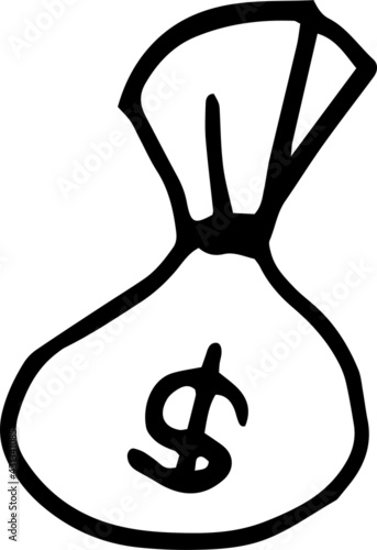 money bag dolar doodles icon office work from home graphic illustration hand drawn sketch work place interior separately on white background
