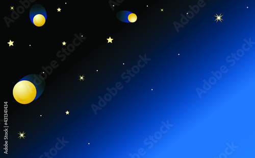 Starry sky with  moonlight and dim stars. Dark starry background. horizontal Vector illustration of the starry sky.