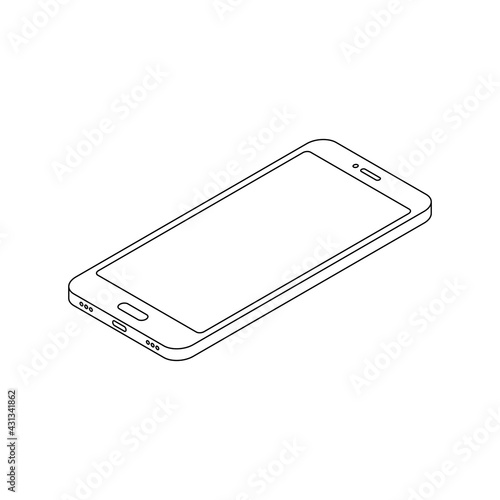 Isometric line phone. 3d mobile outline phone with empty screen. Digital technology linear concept. Vector isolated on white