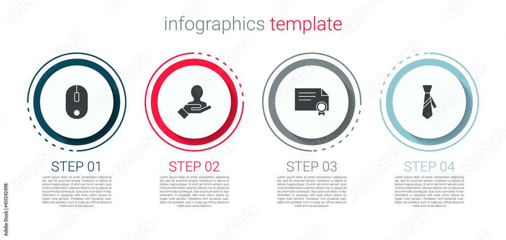 Set Computer mouse, Hand for search a people, Certificate template and Tie. Business infographic template. Vector Set Computer mouse, Hand for search a people, Certificate template and Tie. Business infographic template. Vector