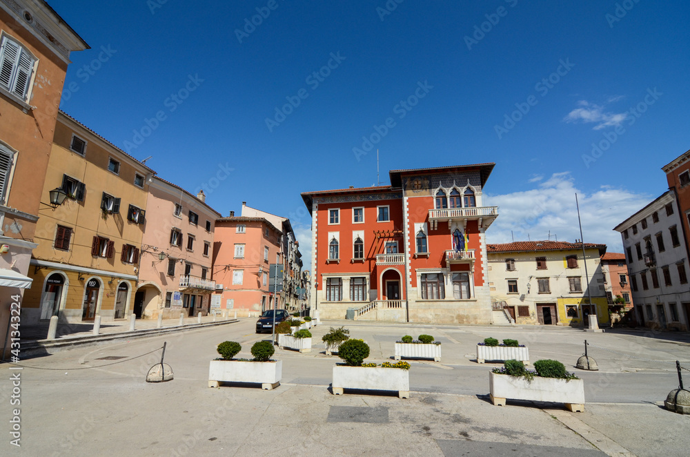 Narodni trg, Vodnjan, Croatia. Main square, streets and buildings in Vodnjan, Istria.