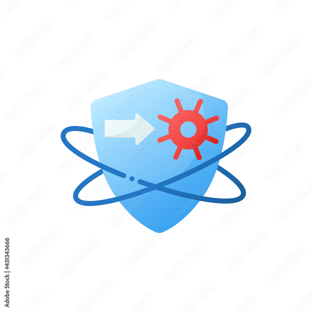 Virus fight flat icon. Antiviral treatment. Immunity strengthening concept. Immunology. Body defence system. Health care, disease prevention. 3d vector illustration Virus fight flat icon. Antiviral treatment. Immunity strengthening concept. Immunology. Body defence system. Health care, disease prevention. 3d vector illustration