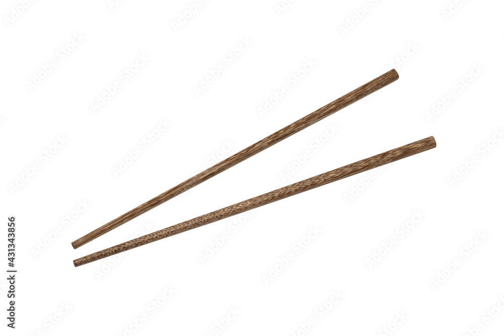 Top view of wooden chopsticks isolated on white background.