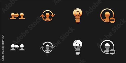 Set Project team base, Human resources, Head with lamp bulb and Create account screen icon. Vector