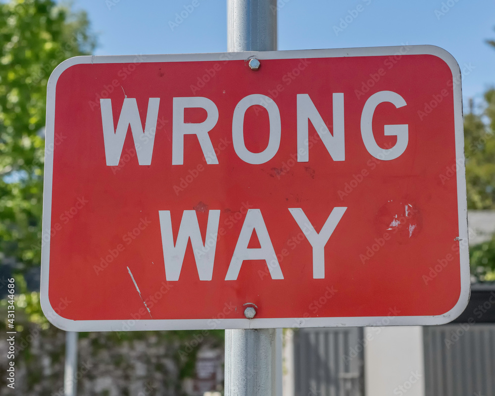 Fototapeta premium Close-up of a wrong way sign.