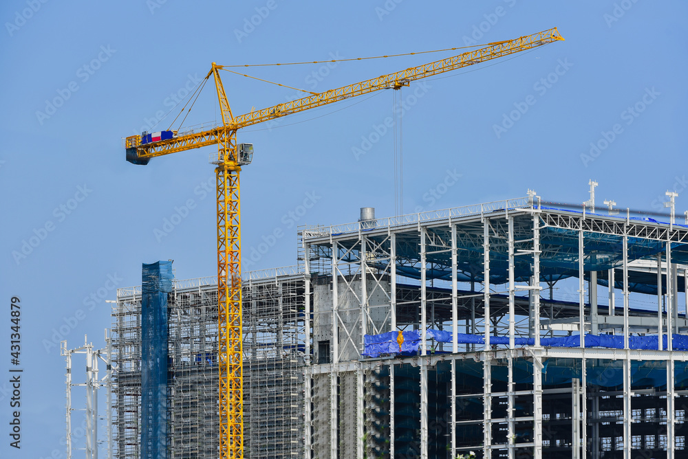 Large construction site with construction cranes Large construction site with construction cranes