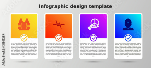 Set Bulletproof vest, Barbed wire, Peace and Vandal. Business infographic template. Vector