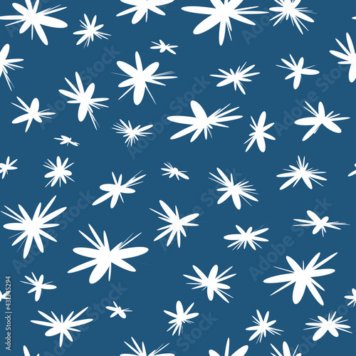 Seamless pattern white abstract modern flowers on the blue background. Use floral backdrop for textile print, wrapping paper © Natalia