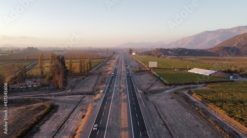 Aerial drone photo of the southern access highway santiago de chile