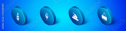 Set Isometric Tabasco sauce, Snake, Tequila bottle and Corn icon. Vector