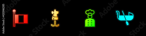Set Flag Italy, Mannequin, Italian cook and Gondola icon. Vector